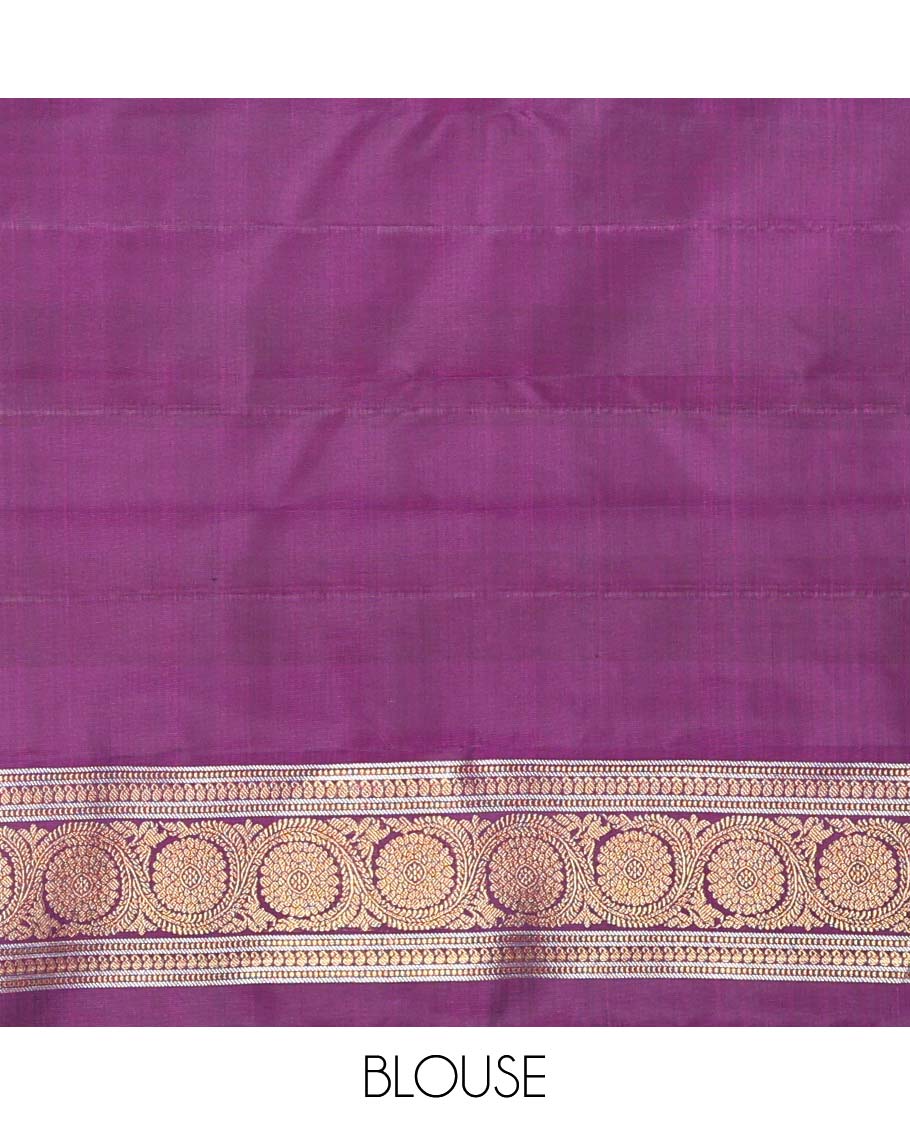 Antique gold Kanchipuram silk saree, contrast floral creeper zari border, and pallu of muthu, banaras, vanki, manga, and kodi visiry designs - Image 6