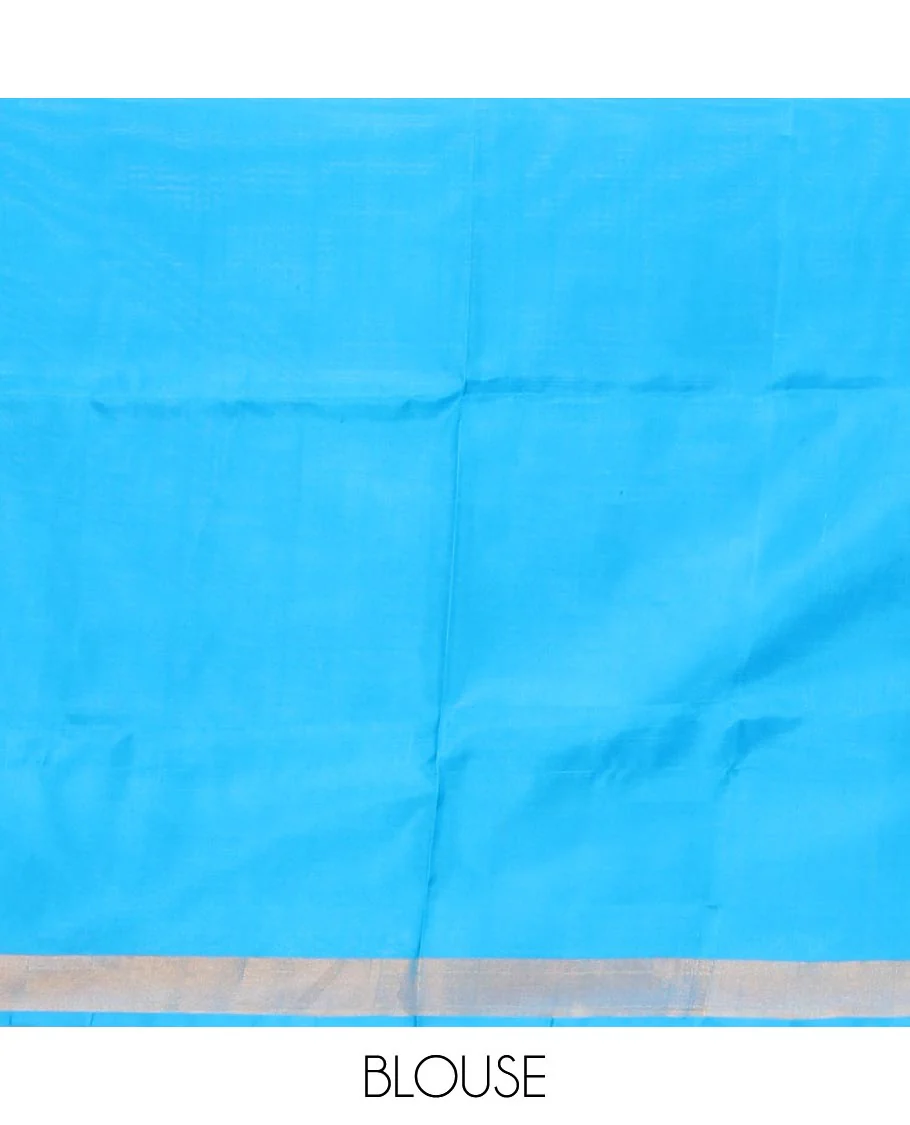 Azure Blue Uppada Silk Saree Featuring Floral Buttas, Subtle Zari Bavanji Border, Pallu Decked Up with Jamdani-Style Floral Motifs, and Paired with a Matching Blouse - Image 6
