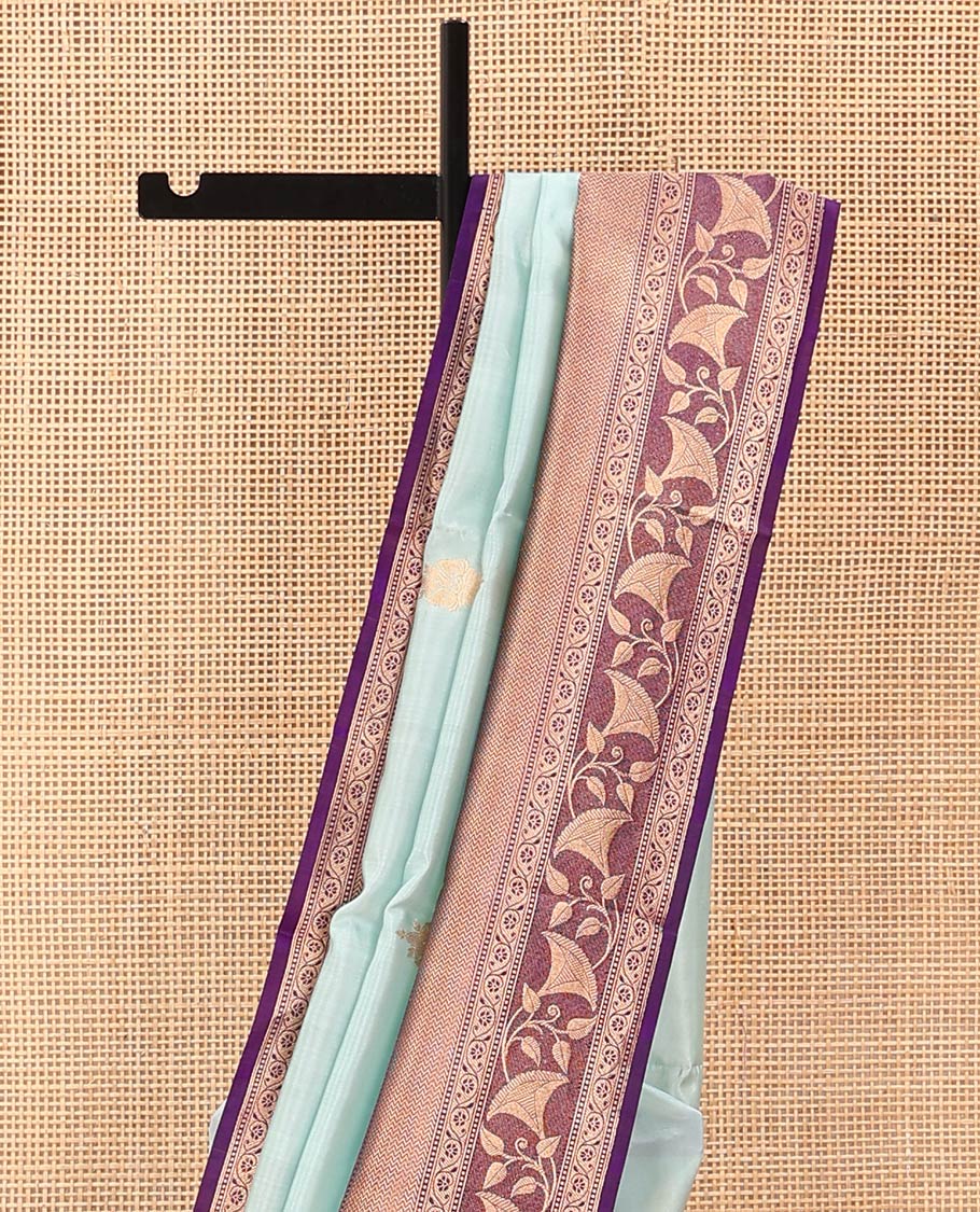 Baby Blue Raw Mango Silk Saree Subtly Sparked with Buttas, Complemented by a Contrast Traditional Zari-Designed Border, Featuring a Zari-Elevated Jaal-Designed Pallu, Paired with a Contrast Blouse - Image 3