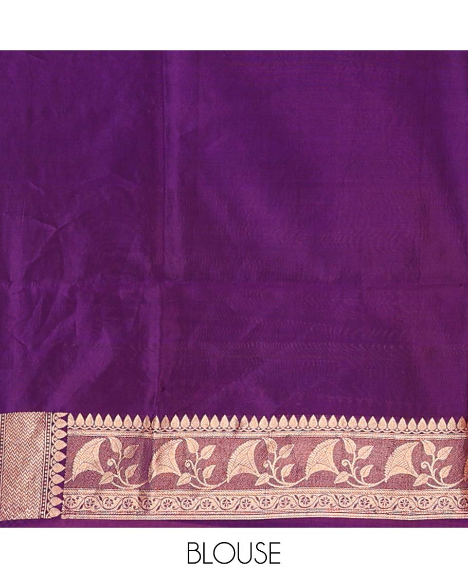 Baby Blue Raw Mango Silk Saree Subtly Sparked with Buttas, Complemented by a Contrast Traditional Zari-Designed Border, Featuring a Zari-Elevated Jaal-Designed Pallu, Paired with a Contrast Blouse - Image 6