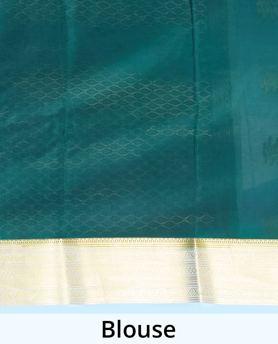 Baby blue zari buttas Mysore silk saree, contrast traditional zari design border & zari-rich jaal pallu - Image 5