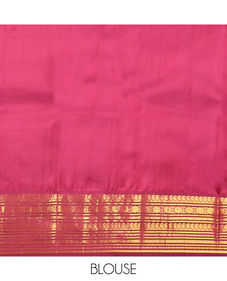 Baby blue zari buttas Vasundhara silk saree, contrast border of manga mokku,banaras,kamalam & rettai neli & jaal pallu - Image 6