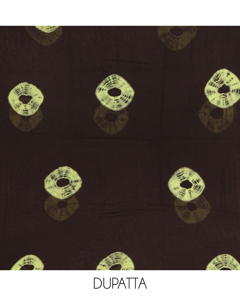 Black and green viscose georgette material churidar set, big bandhani dots printed top, plain bottom, and big bandhani dots printed dupatta - Image 2