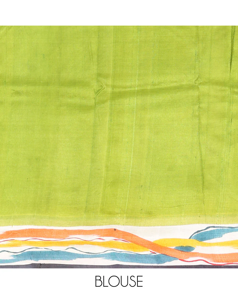 Black-base multi-color striped printed saree, self-pallu of colorful stripes - Image 4