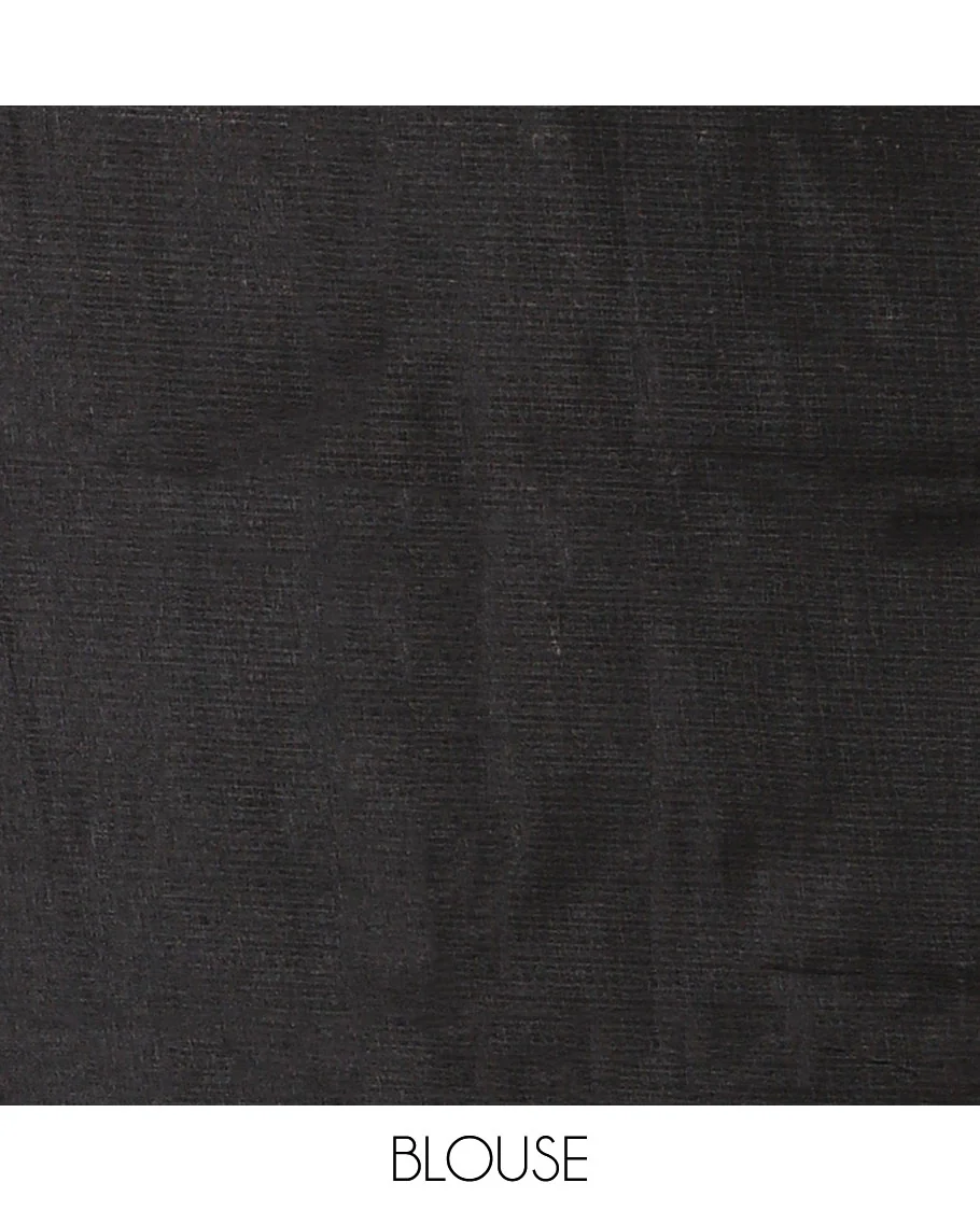 Black-base plain body khadi cotton saree with batik-style pink-color radiant sunburst design on its border & pallu, plain black blouse - Image 4