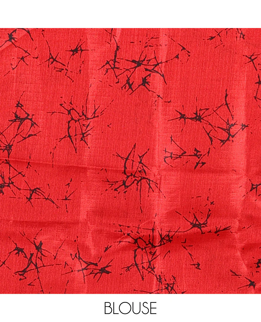 Black batik printed art Khadi cotton saree, batik printed border, batik printed pallu, and a contrast batik printed blouse - Image 4