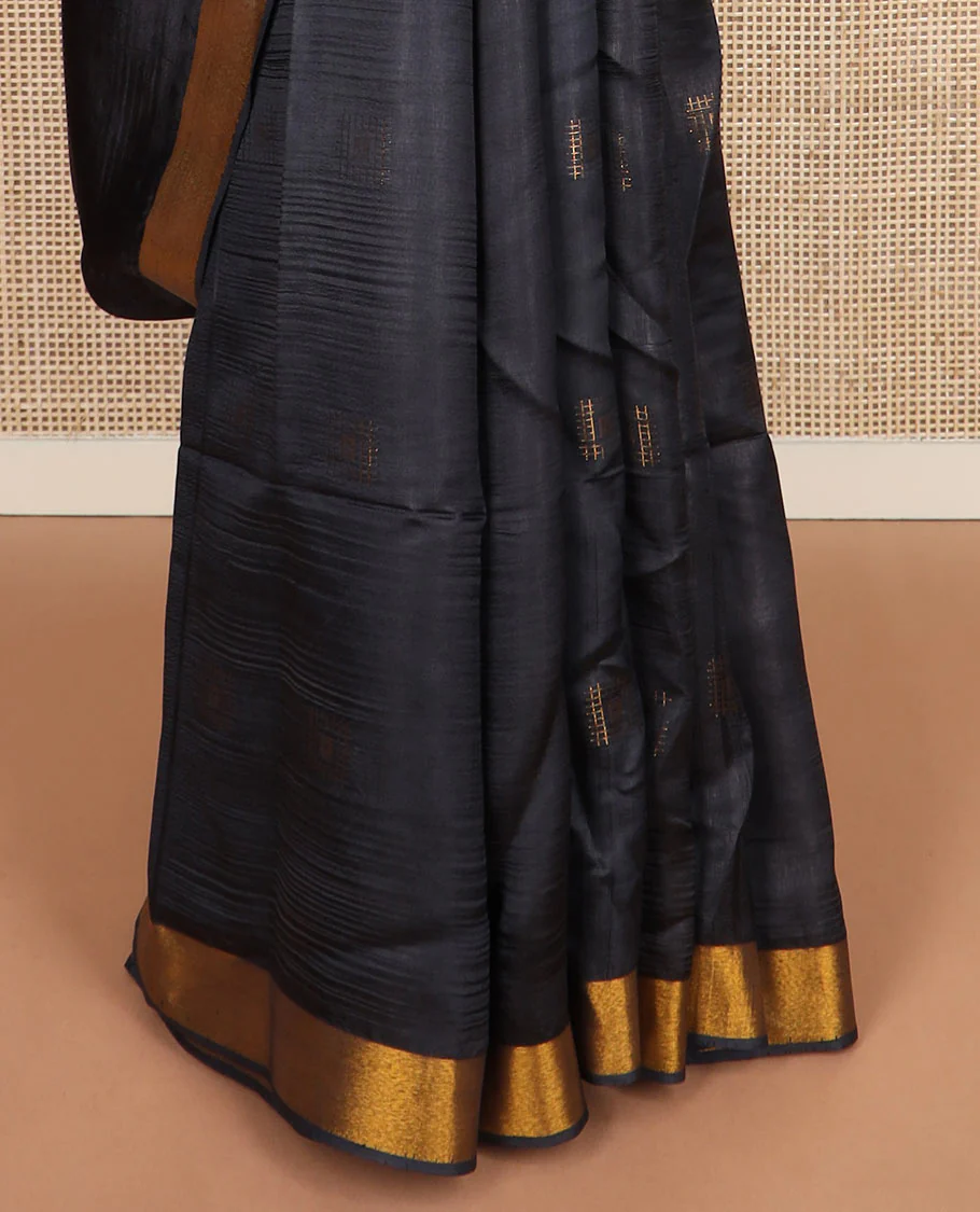 Black buttas banana pith saree, zari border, and zari striped pallu - Image 4