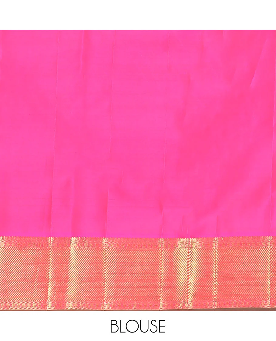 Black chakram buttas Kanchipuram silk saree, contrast border of thilakam mokku, banaras, muthu, poun, and zari stripes, and jaal pallu - Image 6