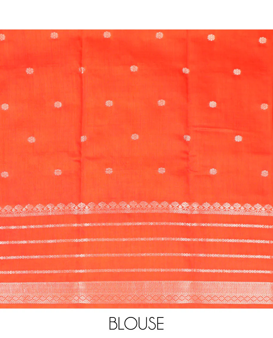 Black floral buttas assam silk saree, contrast traditional zari border, and pallu of stripes and zari buttas - Image 3