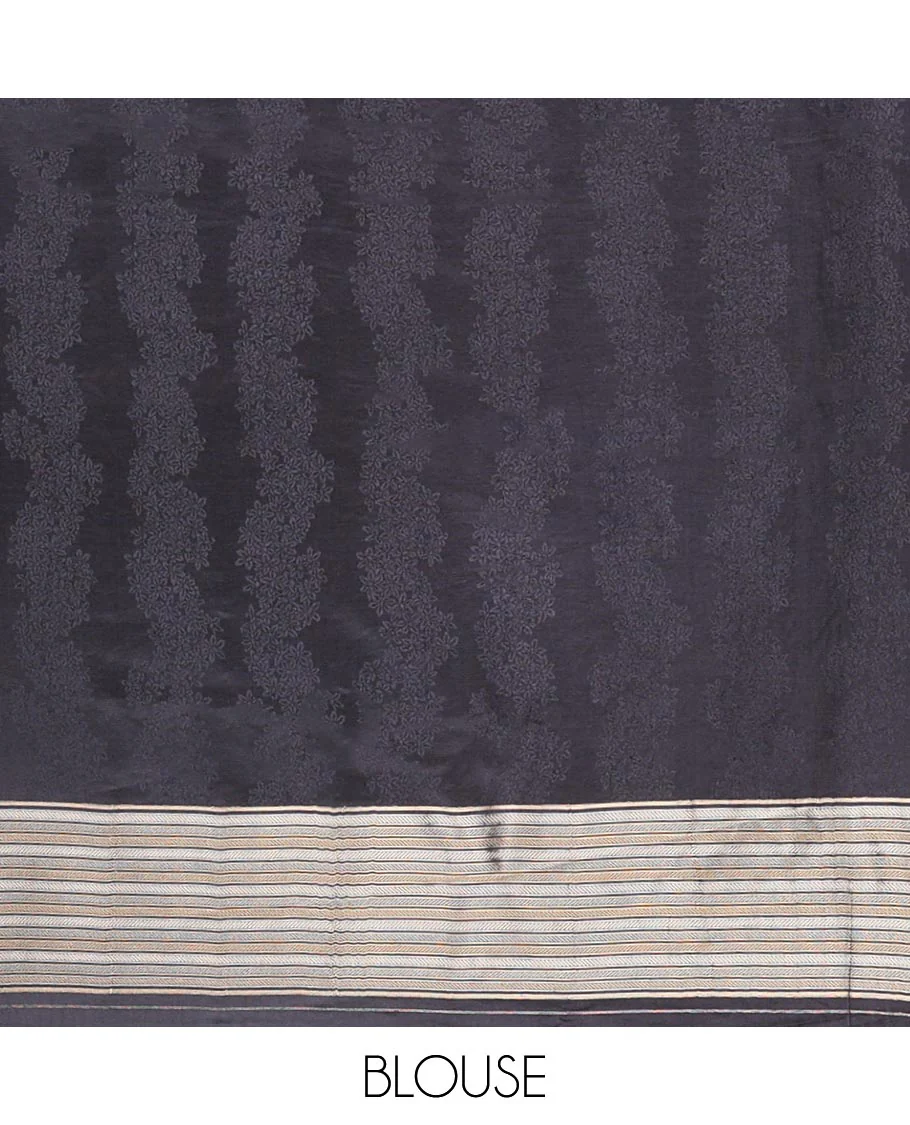Black floral design softy saree with self intricate zari design border & argyle design pallu - Image 5