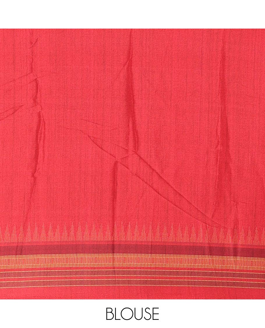 Black floral printed Italian crepe saree, contrast temple printed border, striped pallu, and a printed bordered blouse - Image 4