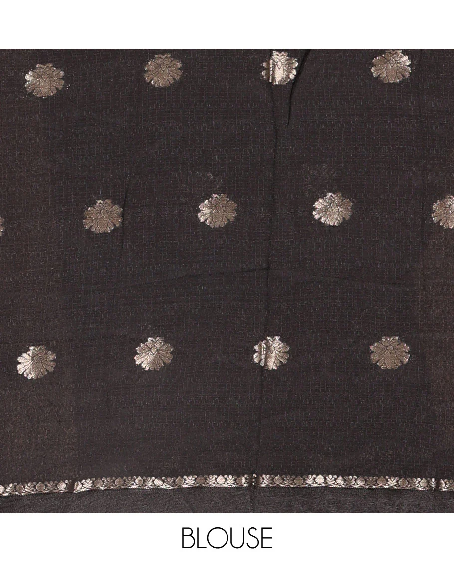 Black floral zari buttas viscose khadi silk saree, traditional zari satin border, floral zari buttas woven pallu, and a matching zari design blouse - Image 4