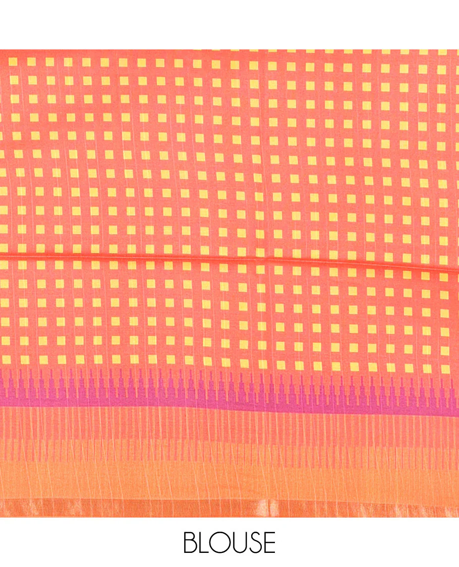 Black leheriya stripes printed katan silk saree, contrast zari piping temple border, temple pallu, and a contrast square buttas printed blouse - Image 4