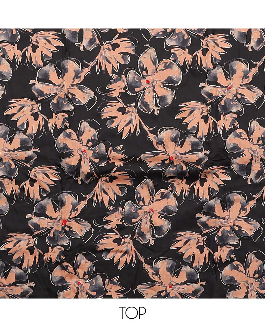 Black material chudidar set, floral printed top, plain bottom, and dupatta floral print - Image 2