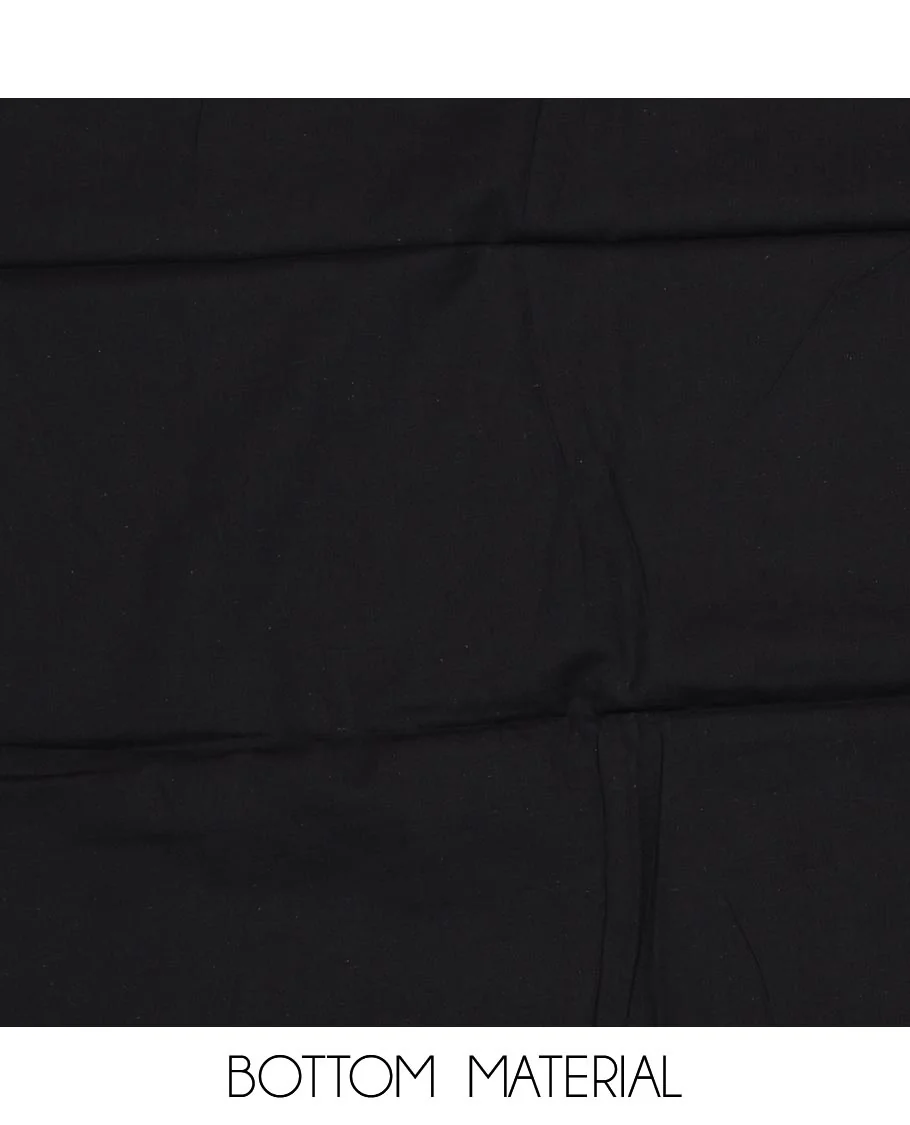Black material chudidar set, geometric patterned neck work top, plain bottom and geometric printed dupatta - Image 3