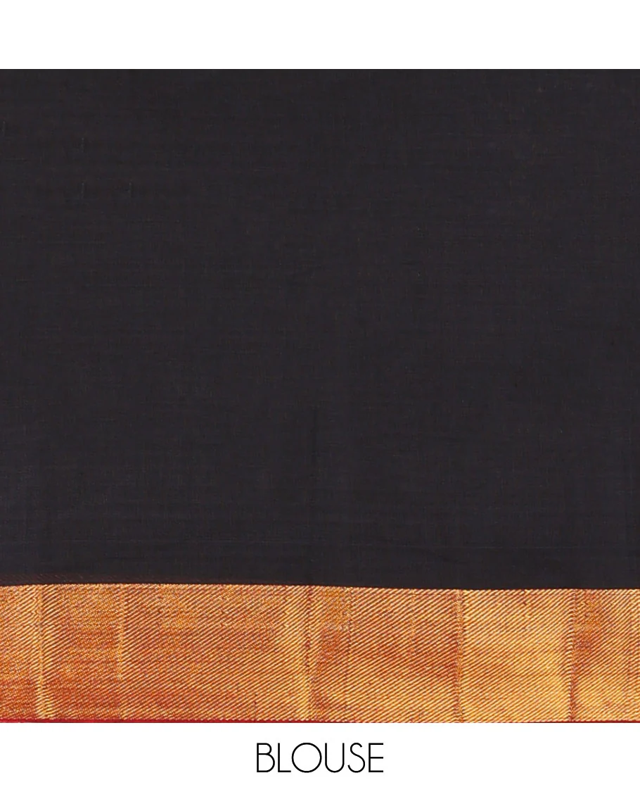Black mercerised cotton daman design border half saree with cotton blouse & georgette one side zari border - Image 4