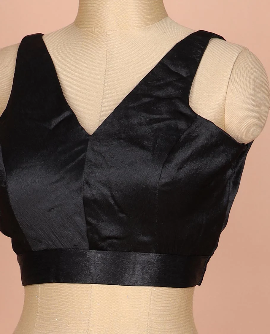 Black plain front and back V-neck thick strapped sleeveless readymade blouse - Image 2
