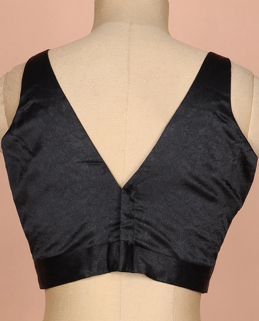 Black plain front and back V-neck thick strapped sleeveless readymade blouse - Image 4