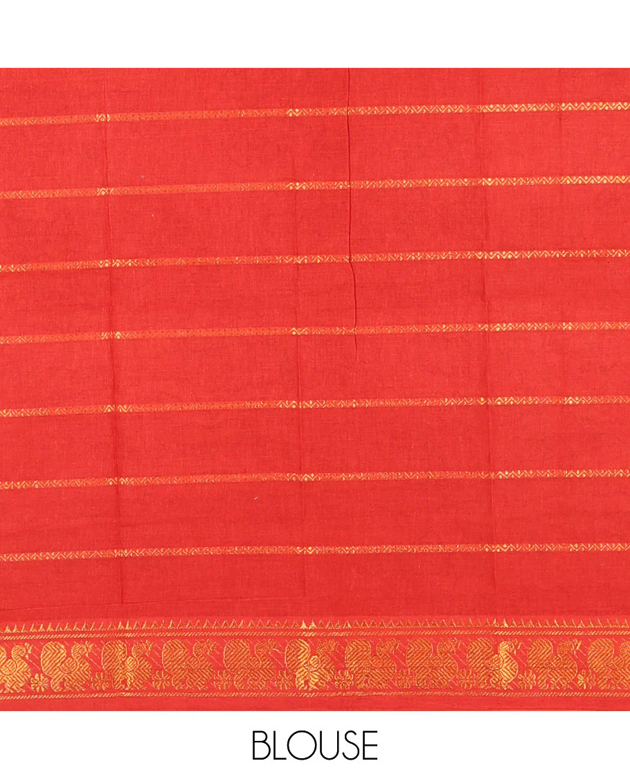 Black plain sungudi cotton saree, contrast annam motifs, gold zari woven border, zari striped, and zari design contrast blouse - Image 4