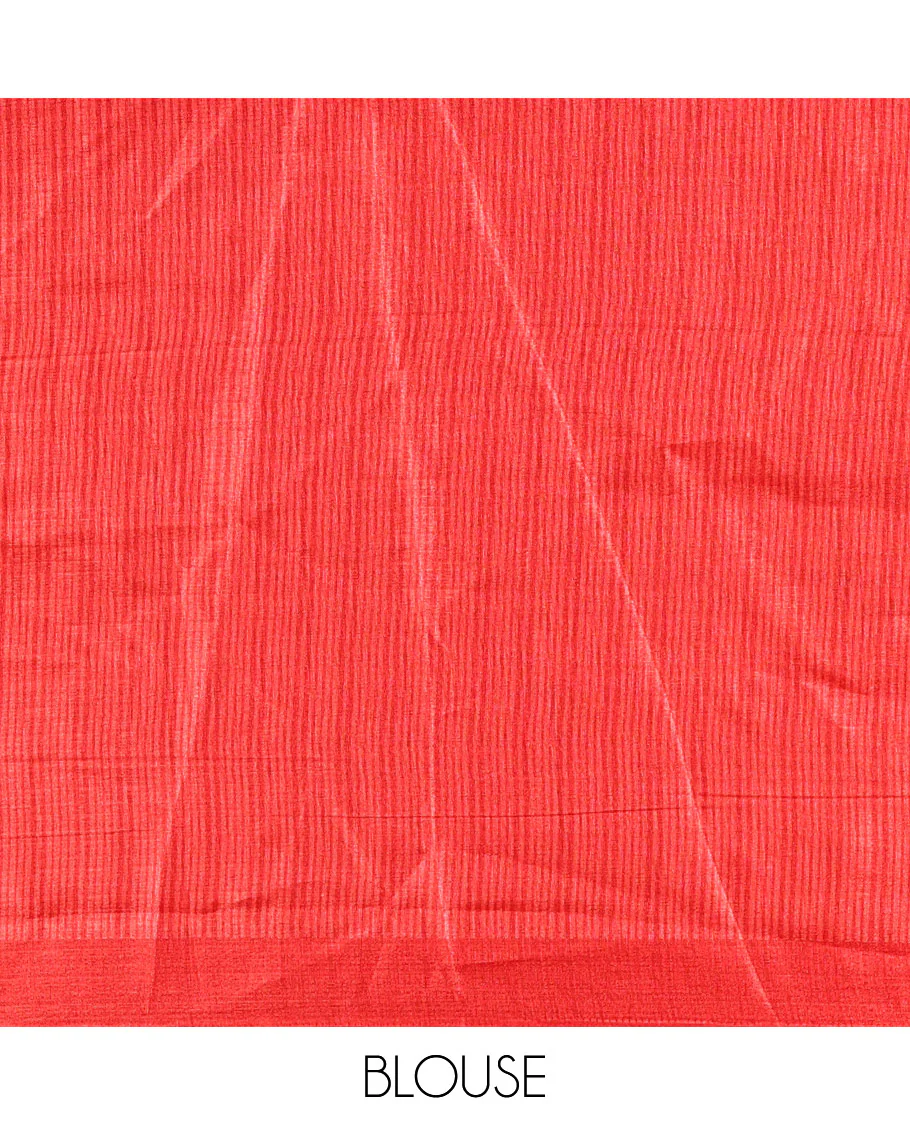 Black polka dots printed art khadi cotton saree, contrast striped border, striped pallu, and a contrast striped blouse - Image 4