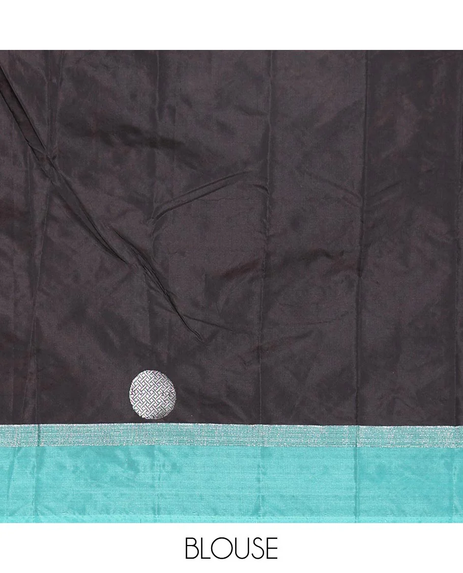 Black Semi-Soft Silk Saree Featuring Round Silver Zari Buttas Woven Across Its Body, Complemented by a Contrast Zari Design Border, Subtly Made Self-Pallu, and a Matching Blouse - Image 3