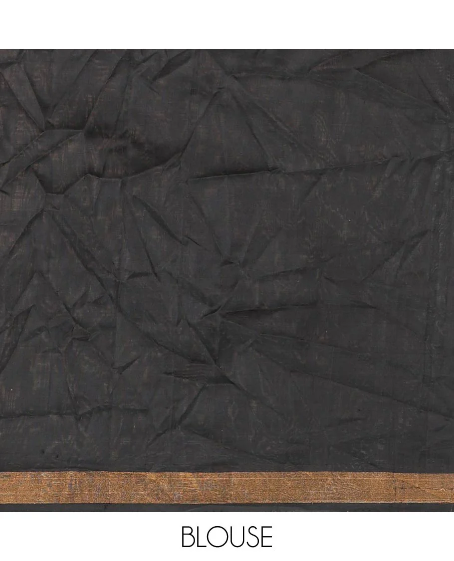 Black uppada saree with self zari border & striped pallu - Image 5