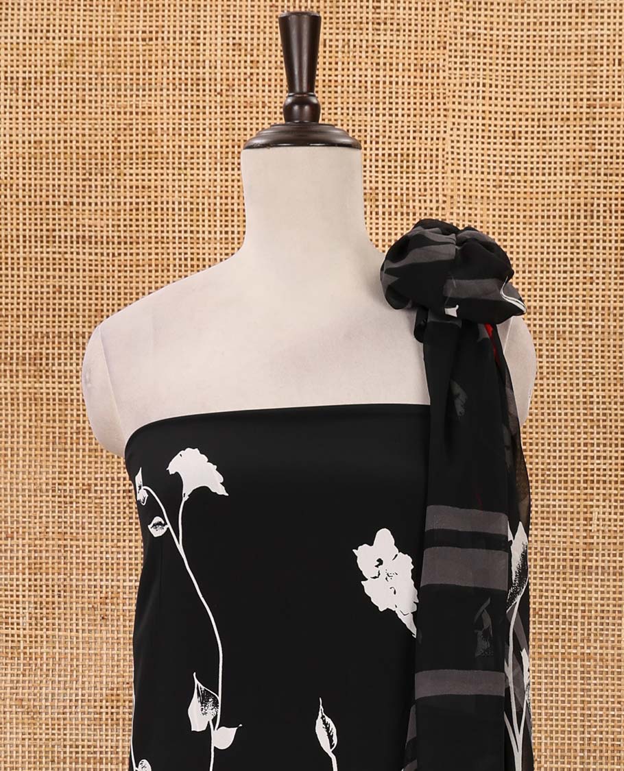 Black-white material chudidar set, floral printed Italian crepe top, Italian crepe bottom & floral printed georgette dupatta - Image 2