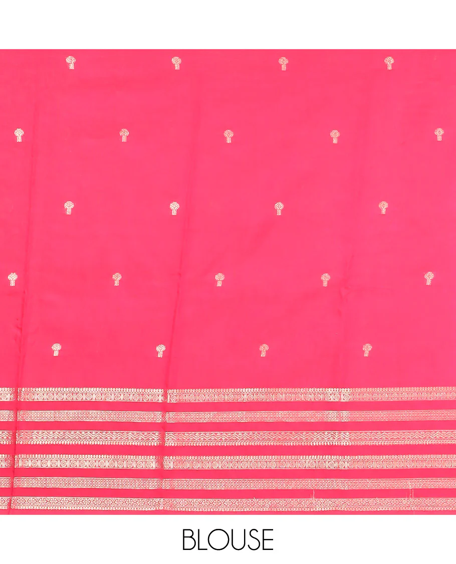 Black zari buttas Assam silk saree, contrast traditional zari design border, and pallu of zari stripes and buttas - Image 4