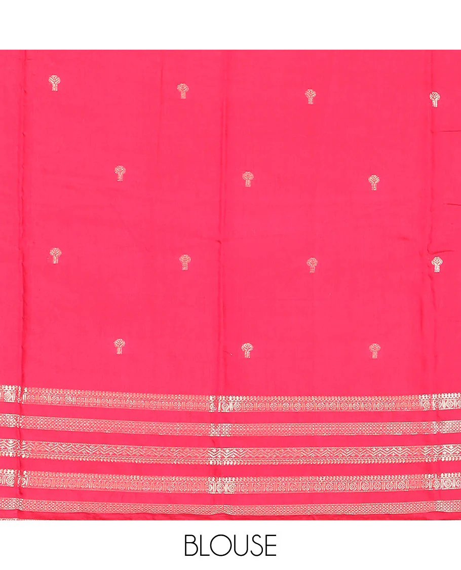 Black zari buttas assam silk saree, contrast traditional zari motifs woven border, and zari striped pallu - Image 4