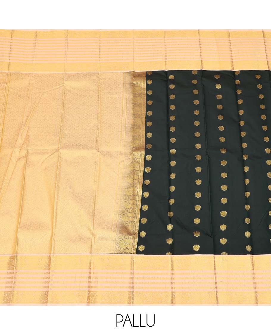 Black zari buttas gift saree, contrast traditional zari design border, and jaal pallu - Image 3