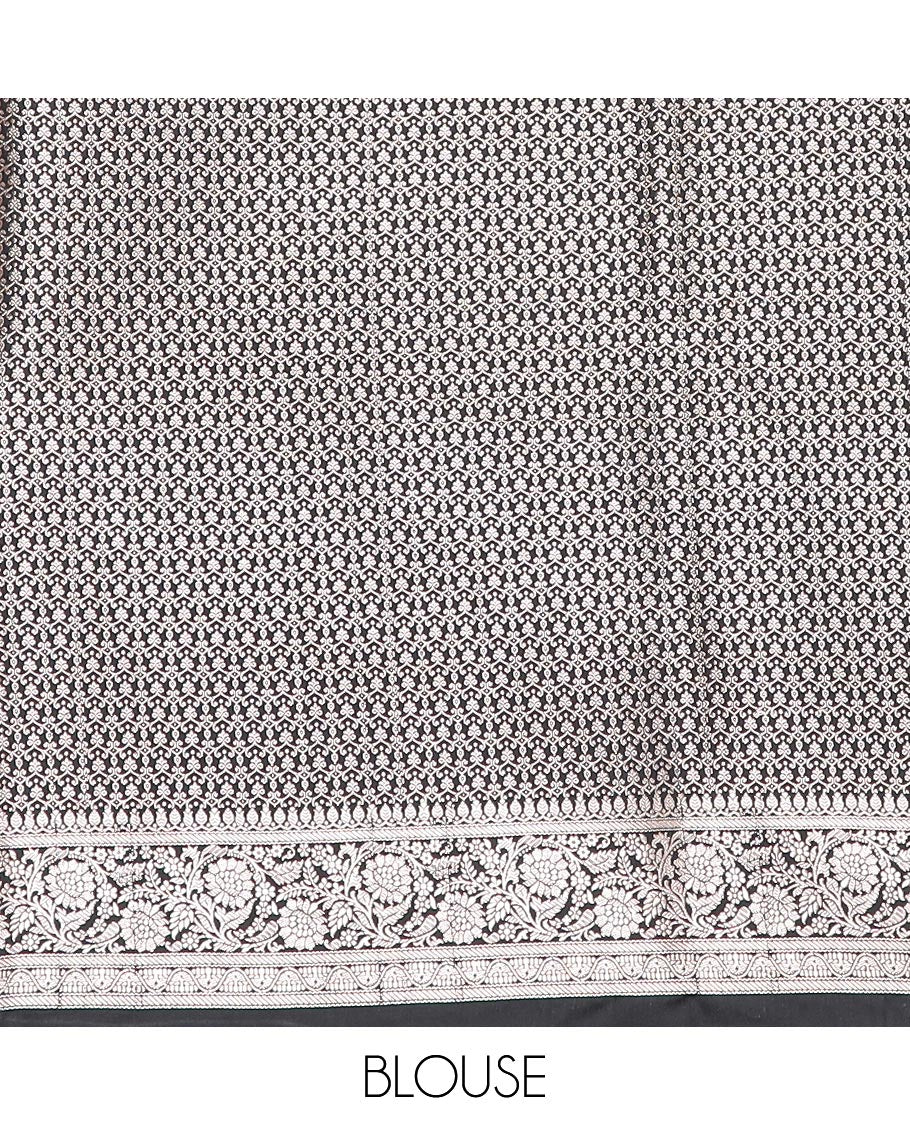 Black zari buttas mushru silk saree, floral creeper design border, and intricately designed pallu - Image 4