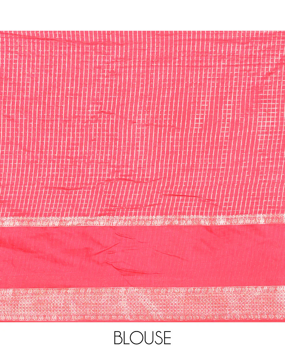 Black zari checked Assam cotton saree, contrast traditional zari design border, zari design pallu, and a contrast zari design blouse - Image 6