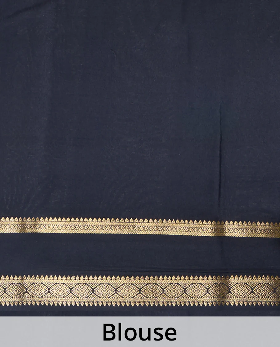 Black zari checked Mysore silk saree, traditional rettai pettu border, and traditional zari designs pallu - Image 5