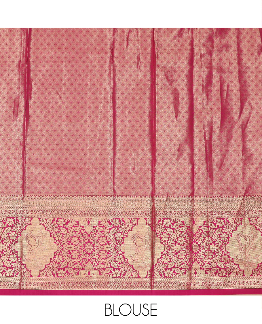 Blue Art Silk Material Half Saree Set Featuring Meenakari Mughal-Style Jacquard Skirt, a Contrast Traditional Zari-Designed Steeped Border, a Zari Jacquard Blouse, and a Dhavani Adorned with Zari Designs - Image 4