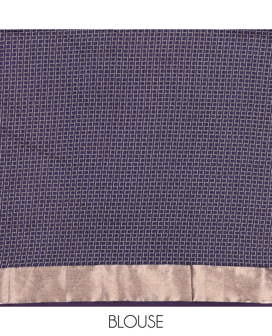 Blue Assam Silk Saree Beautified with Maze-Like Designs, Featuring a Simple Zari Border, Self-Pallu, and Paired with a Matching Blouse - Image 4
