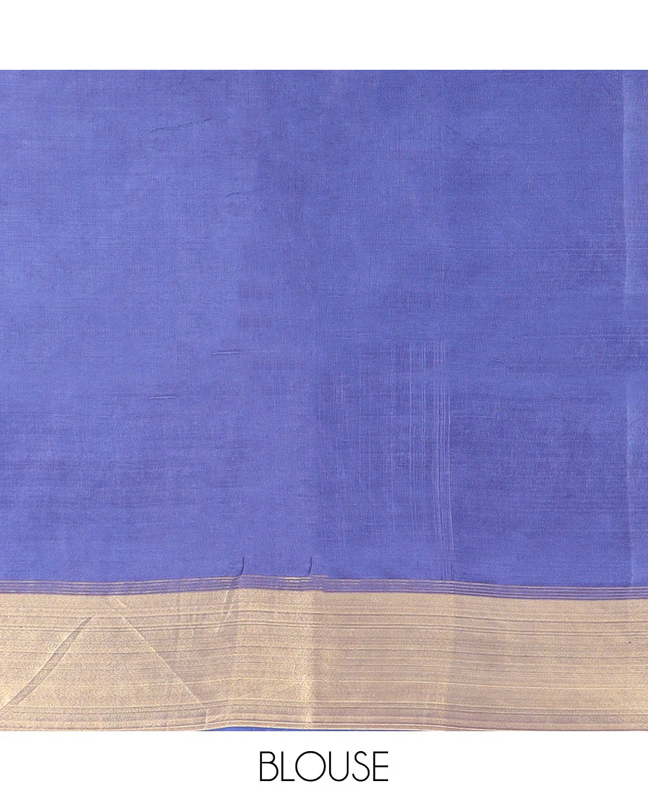 Blue Banana Pith Saree Elegantly Framed with Zari Buttas, Meticulously Crafted Border with Zari Designs, Gleaming Zari Stripes Woven Pallu, and Paired with a Matching Plain Blouse - Image 5
