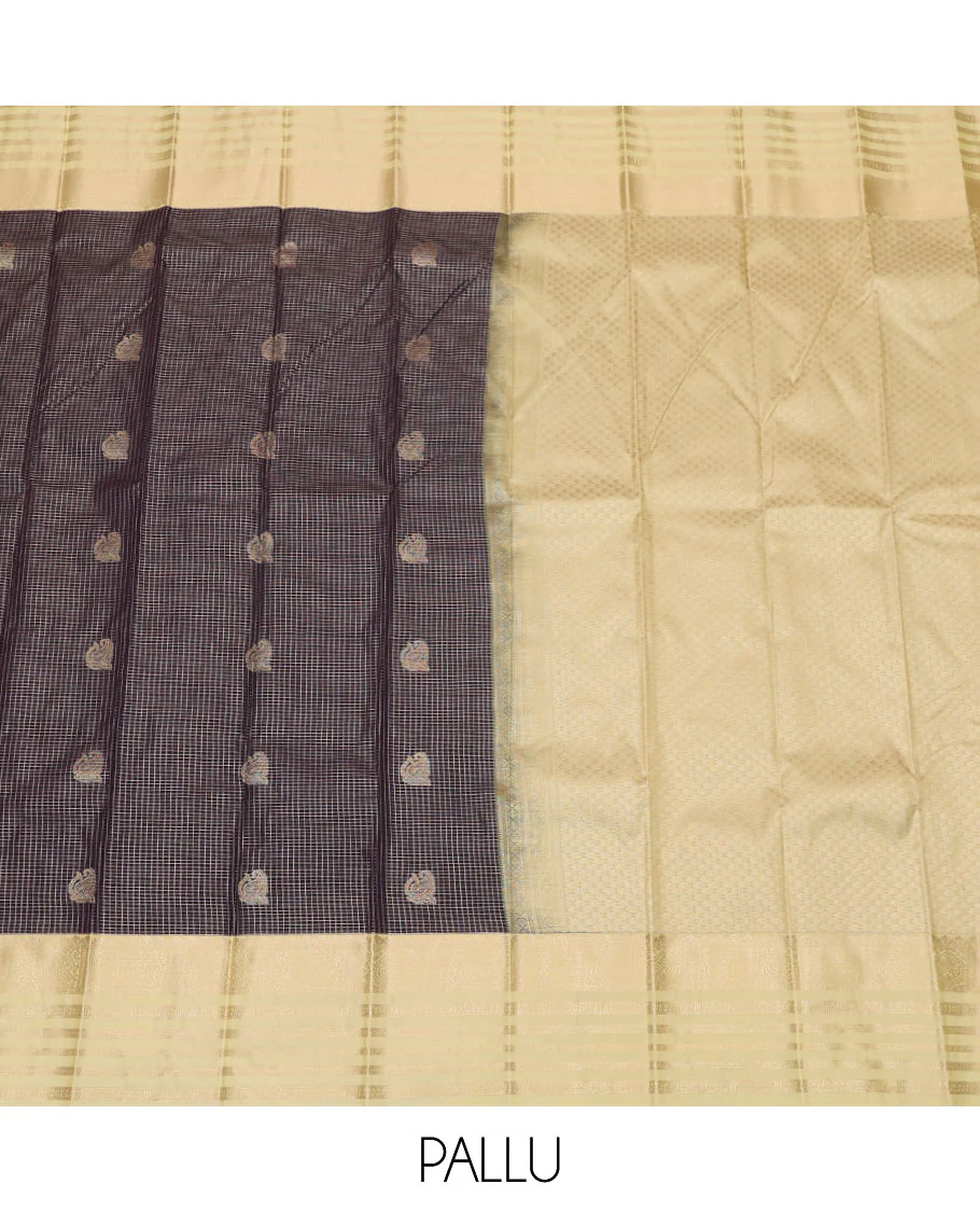 Blue Budget Silk Saree Features Zari Buttas and Micro-Checks, Complemented by a Contrast Traditional Zari Border, Intricately Zari-Designed Pallu of Jaal Design, and a Contrast Zari-Bordered Blouse - Image 3