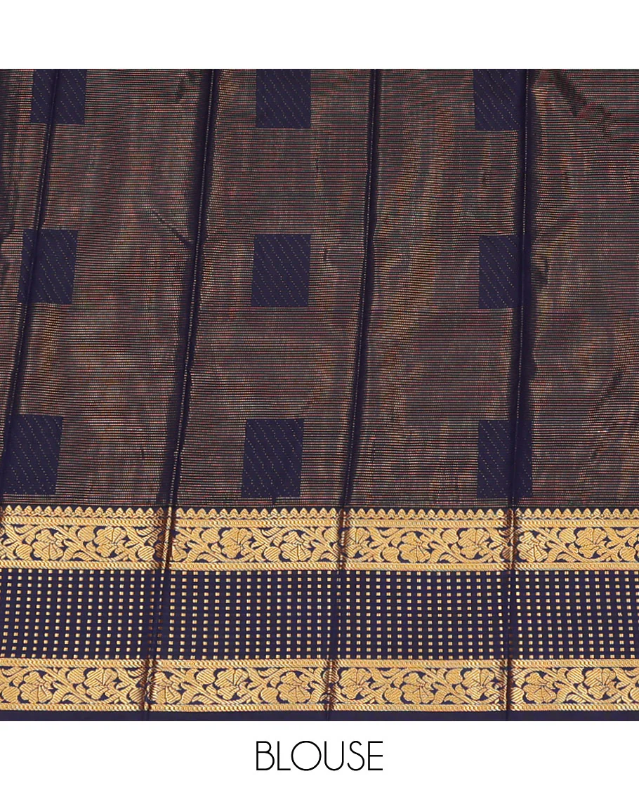 Blue Budget Silk Saree Woven with Zari Buttas and Zari Micro-Checks, Complemented with a Contrast Traditional Zari Design Border, Zari -Rich Jaal Pallu, and Paired with a Contrast Blouse - Image 4