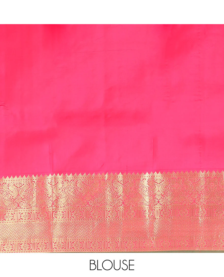 Blue butta enclosed checked Vasundhara silk saree, contrast border of rekku, muthu, manga, mayil, and kamalam designs, and jaal pallu - Image 6