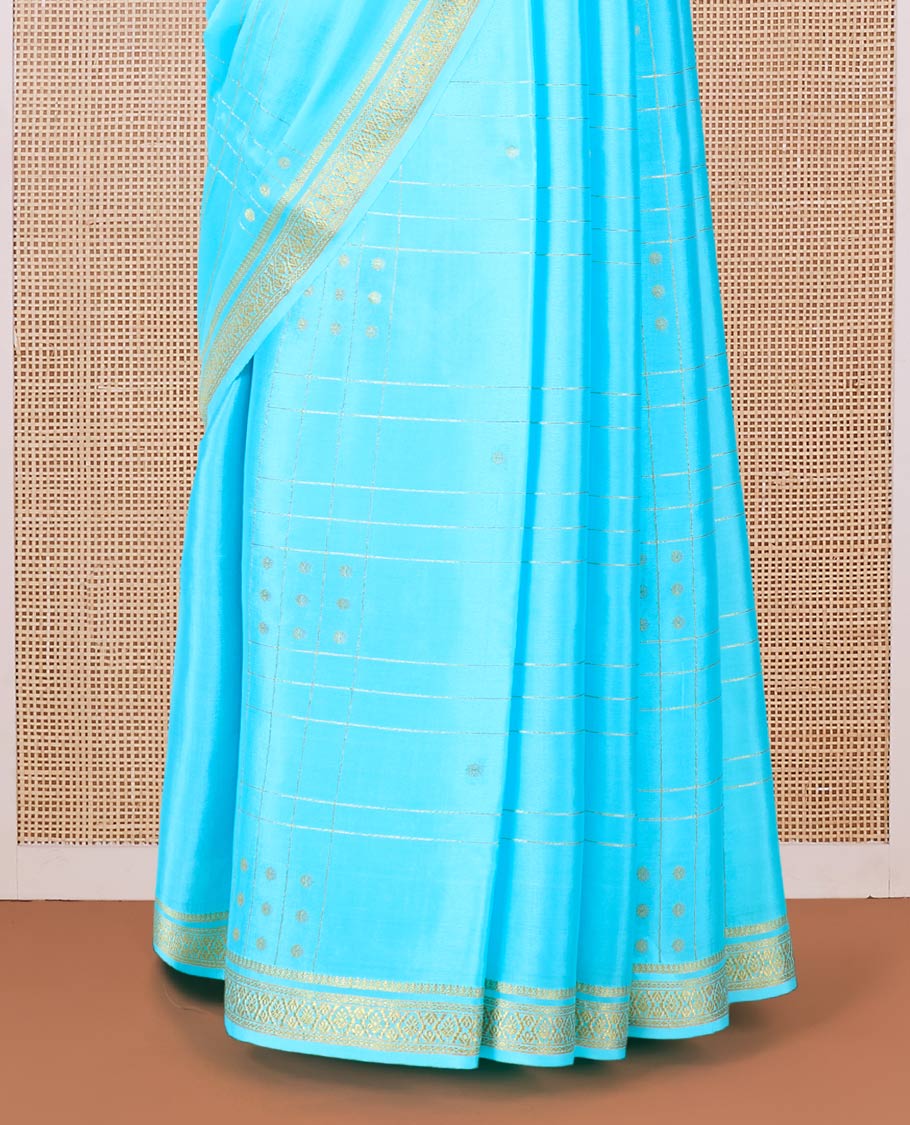Blue buttas and checked Mysore silk saree, traditional zari border, and zari striped pallu - Image 4
