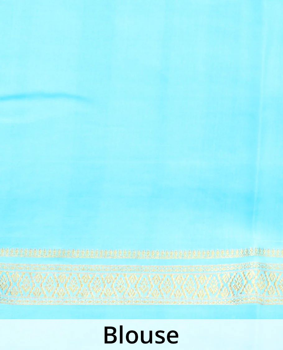 Blue buttas and checked Mysore silk saree, traditional zari border, and zari striped pallu - Image 5