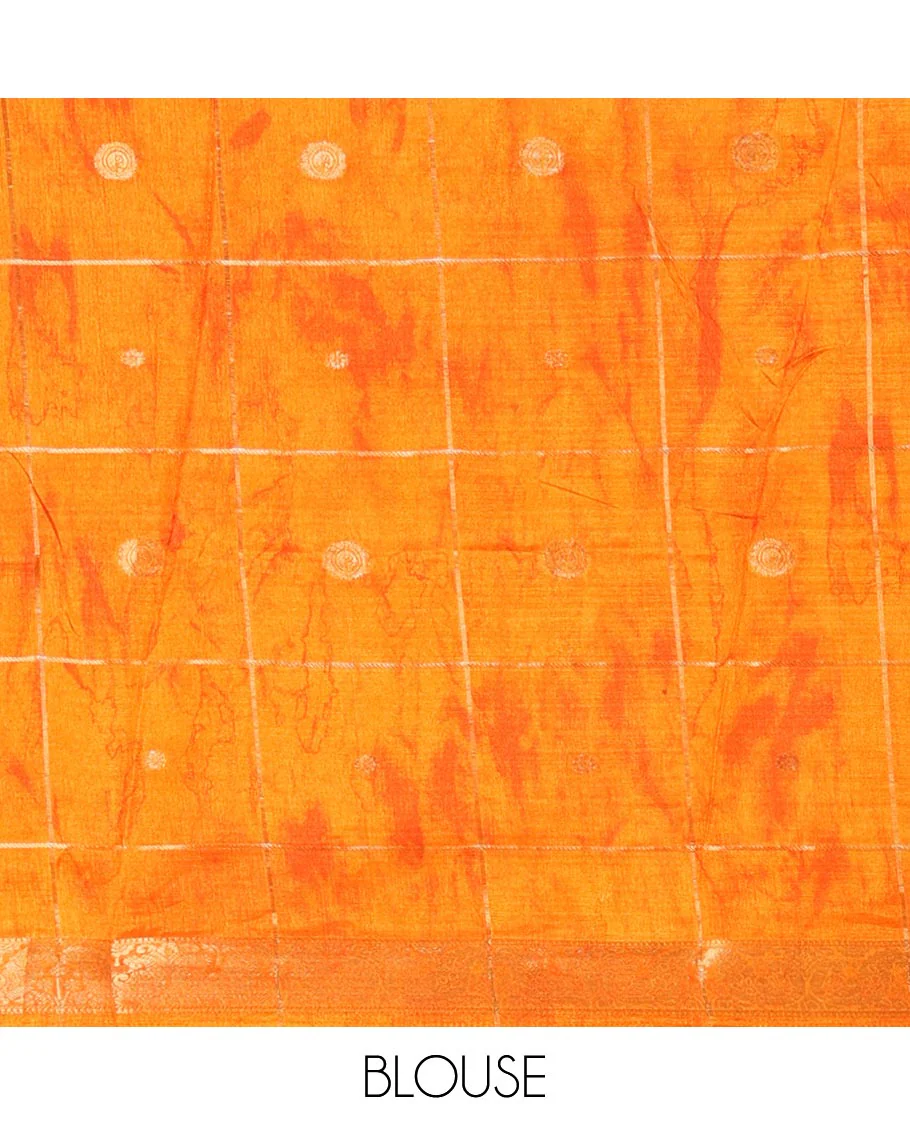 Blue buttas enclosed checked dola silk saree, contrast shibori print with traditional zari border, buttas enclosed checked pallu, and a contrast buttas enclosed checked blouse - Image 4
