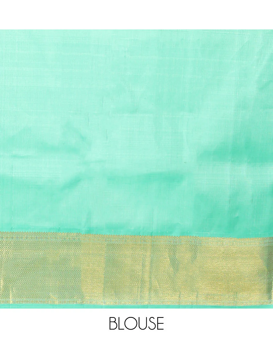 Blue buttas kancheepuram silk saree with contrast korvai intricate zari design & striped zari design pallu - Image 5