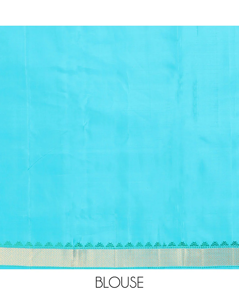 Blue buttas Kanchipuram silk saree, self-border of thazampoo rekku, and vanki designs, and pallu of thilakam mokku, manga mokku, and jaal designs - Image 6