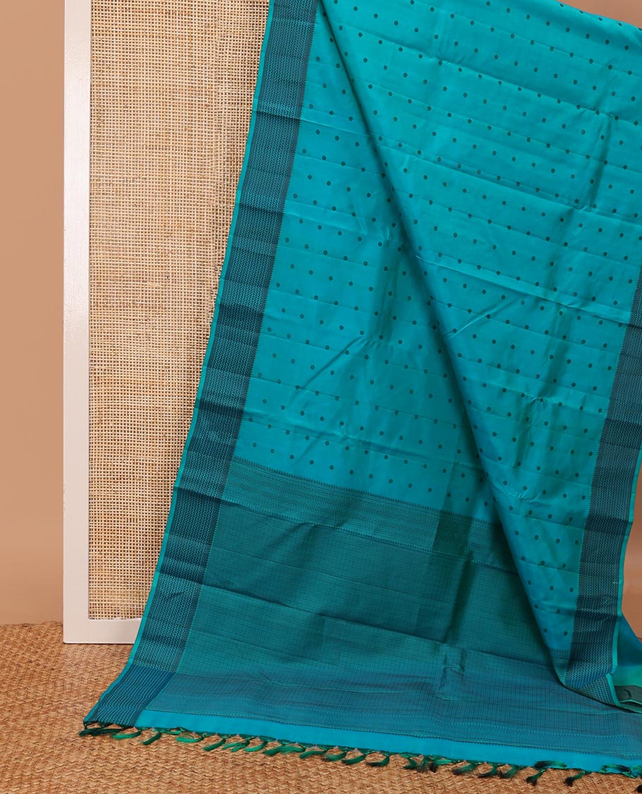 Blue buttas Vasundhara silk saree, thread border of thilakam,muthu & vanki designs & jaal pallu - Image 3