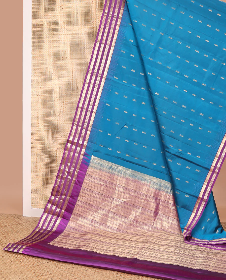 Blue buttas Vasundhara Lite Silk Mix Saree, contrast traditional zari design border & intricate zari design pallu - Image 3