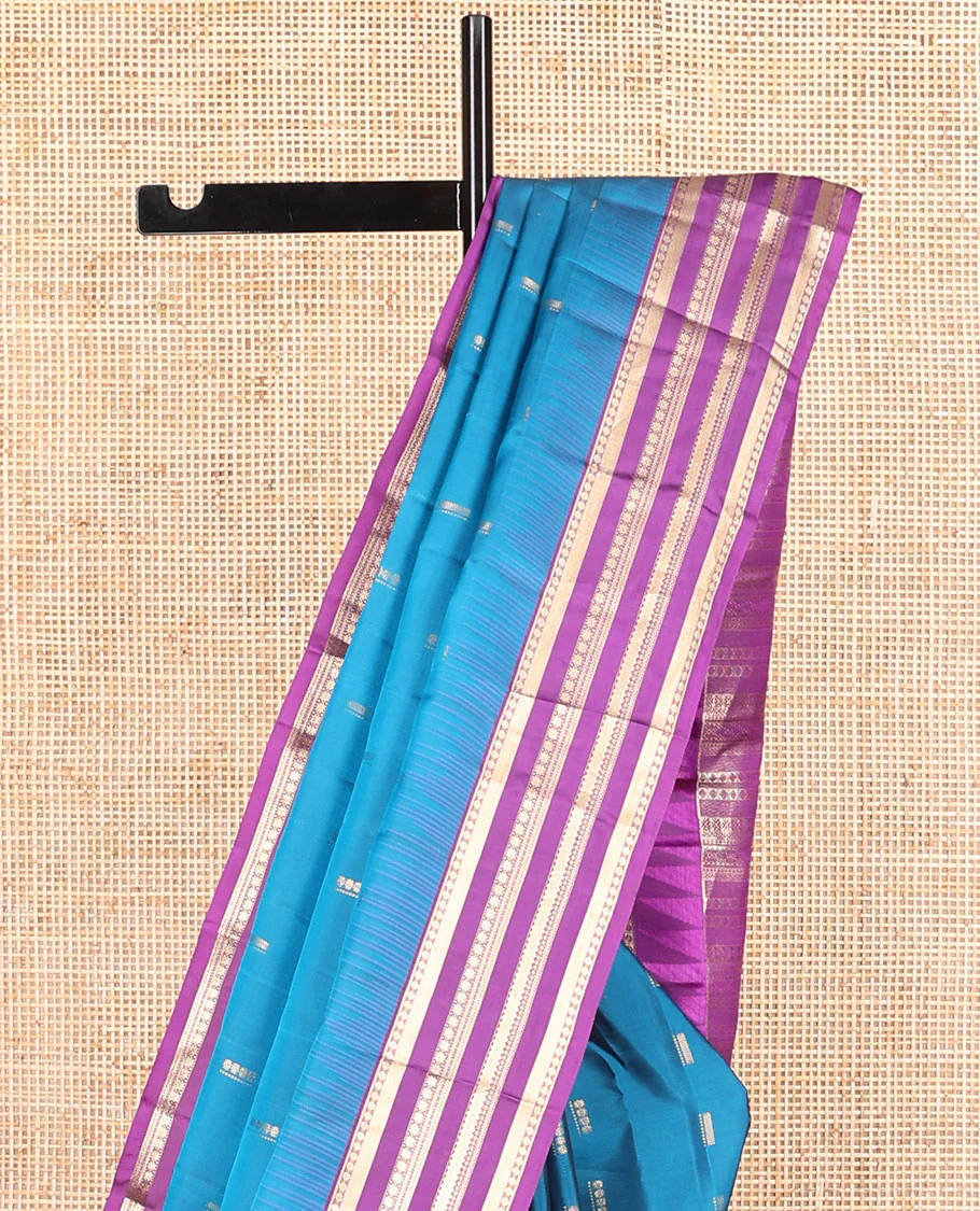 Blue buttas Vasundhara Lite Silk Mix Saree, contrast traditional zari design border & intricate zari design pallu - Image 4