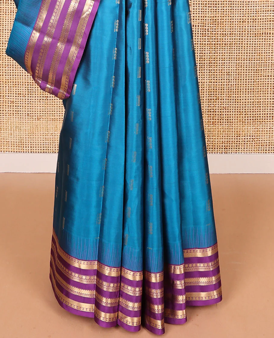 Blue buttas Vasundhara Lite Silk Mix Saree, contrast traditional zari design border & intricate zari design pallu - Image 5