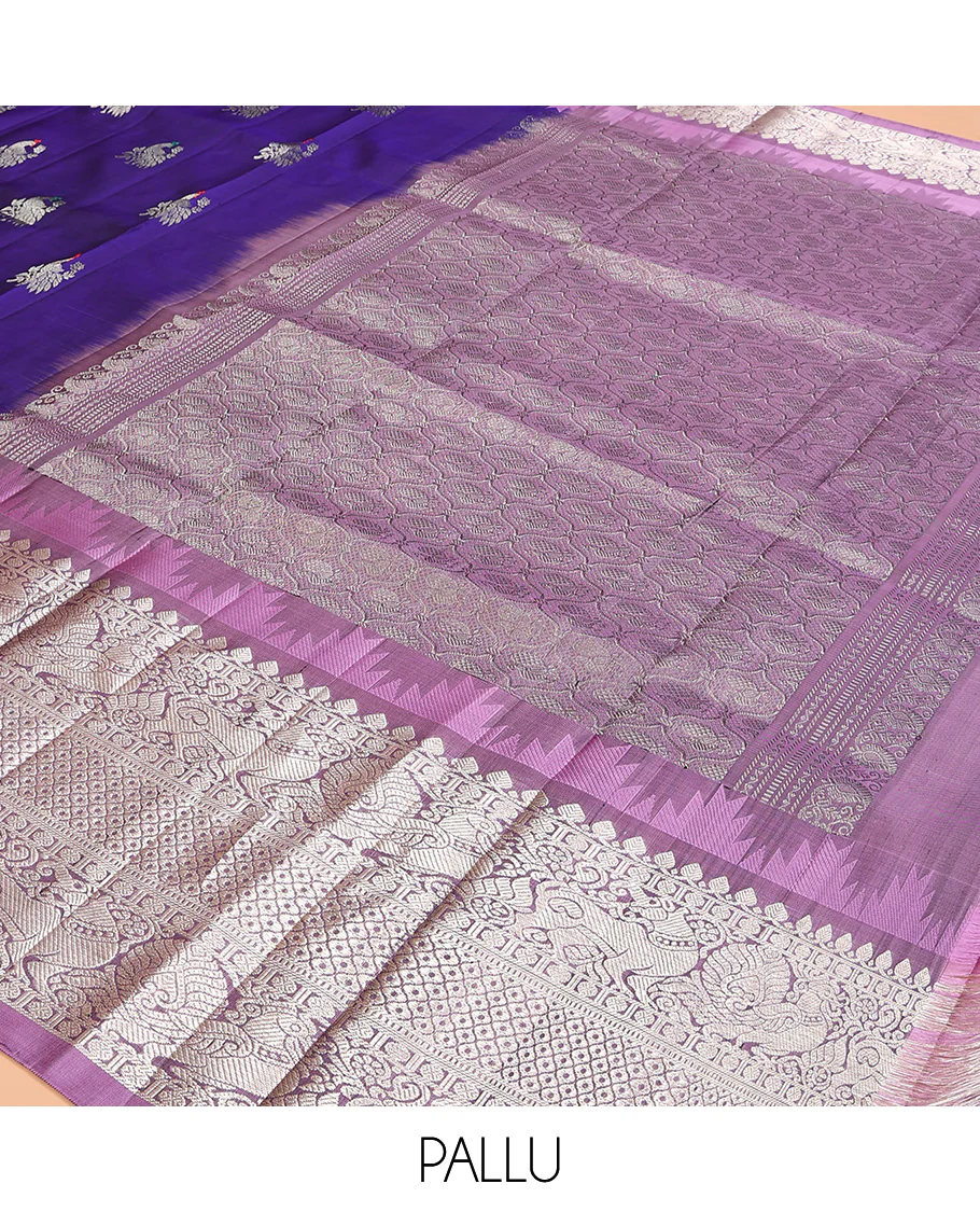 Blue buttas Venkatagiri silk saree, contrast temple traditional border, and ogee patterned pallu - Image 5