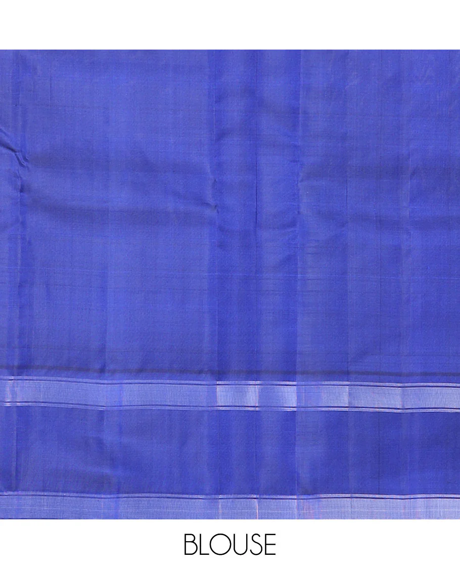 Blue checked and buttas Kanchipuram silk saree, contrast border of lotus designs, and pallu of zari designs - Image 6